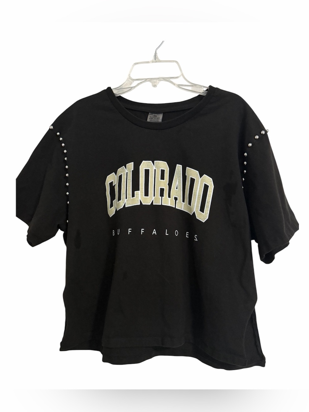 Colorado Buffaloes Black Graphic Crop Tee with Stud Details - XL